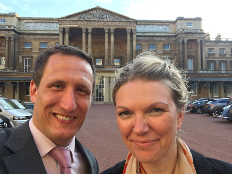 Jeremy Corner and Jo Corner at Buckingham Palace